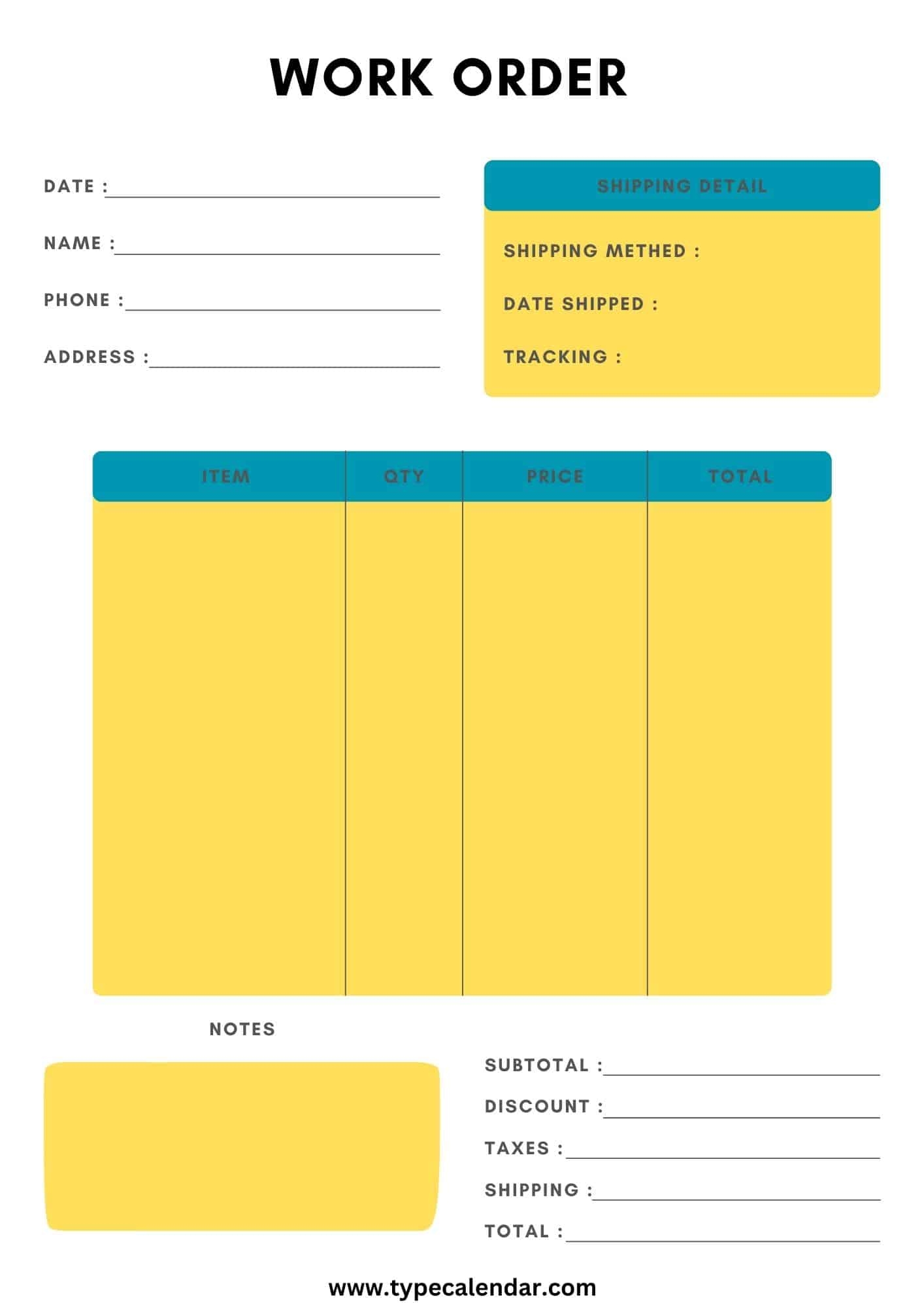 Free Printable Work Order Templates Excel Word PDF For Landscaping