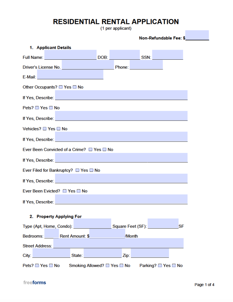 Free Residential Rental Application Tenancy Template PDF Word