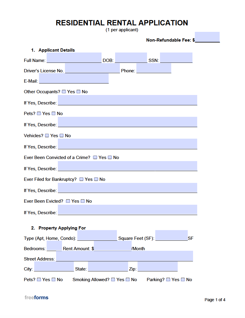 Free Residential Rental Application Tenancy Template PDF Word