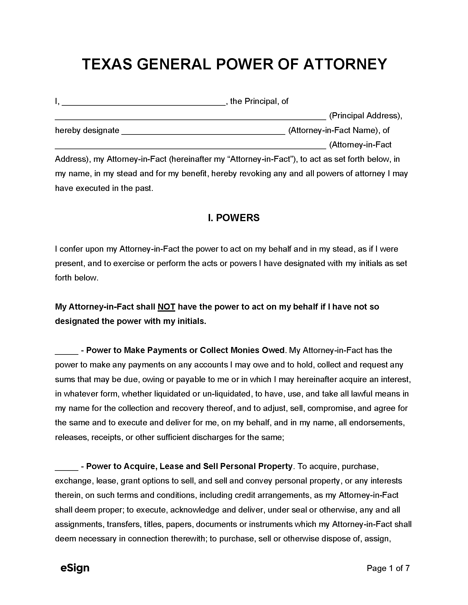 Free Texas General Power Of Attorney Form PDF Word