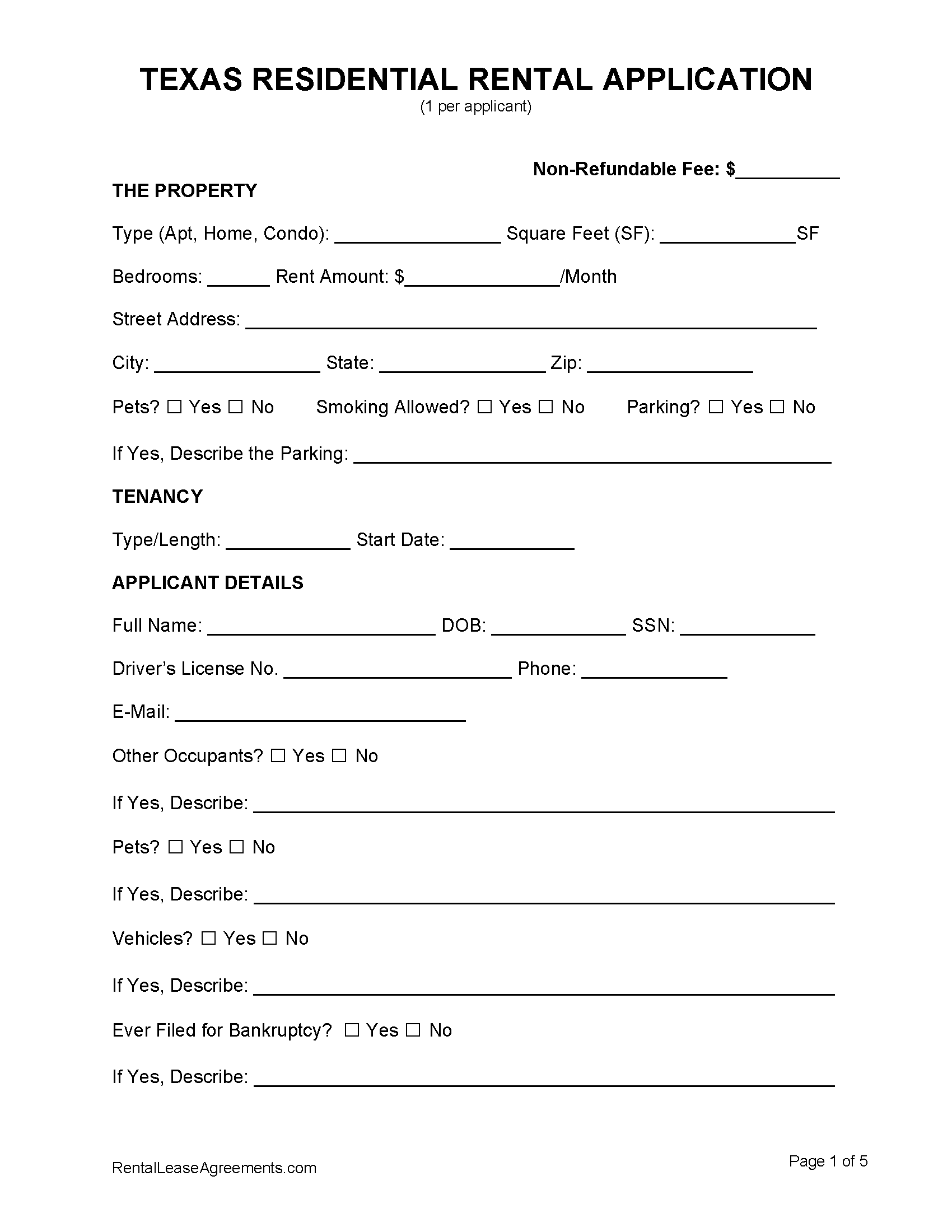 Free Texas Rental Application PDF MS Word Free Texas Rental Application PDF MS Word