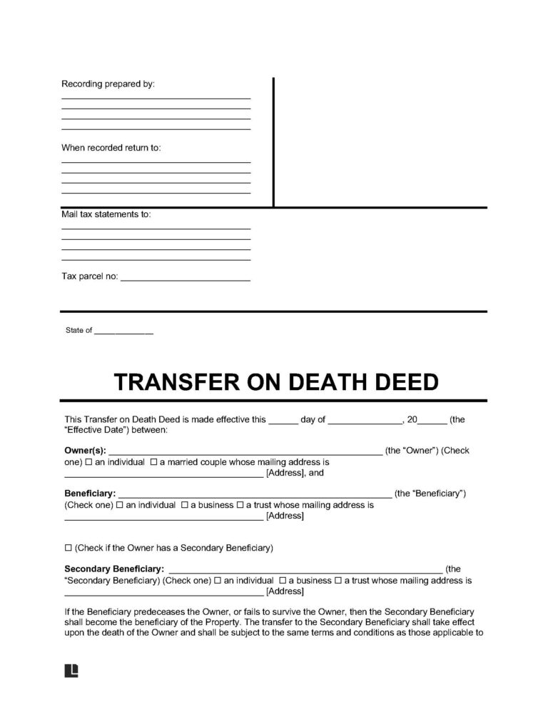Free Transfer On Death Deed Form PDF Word