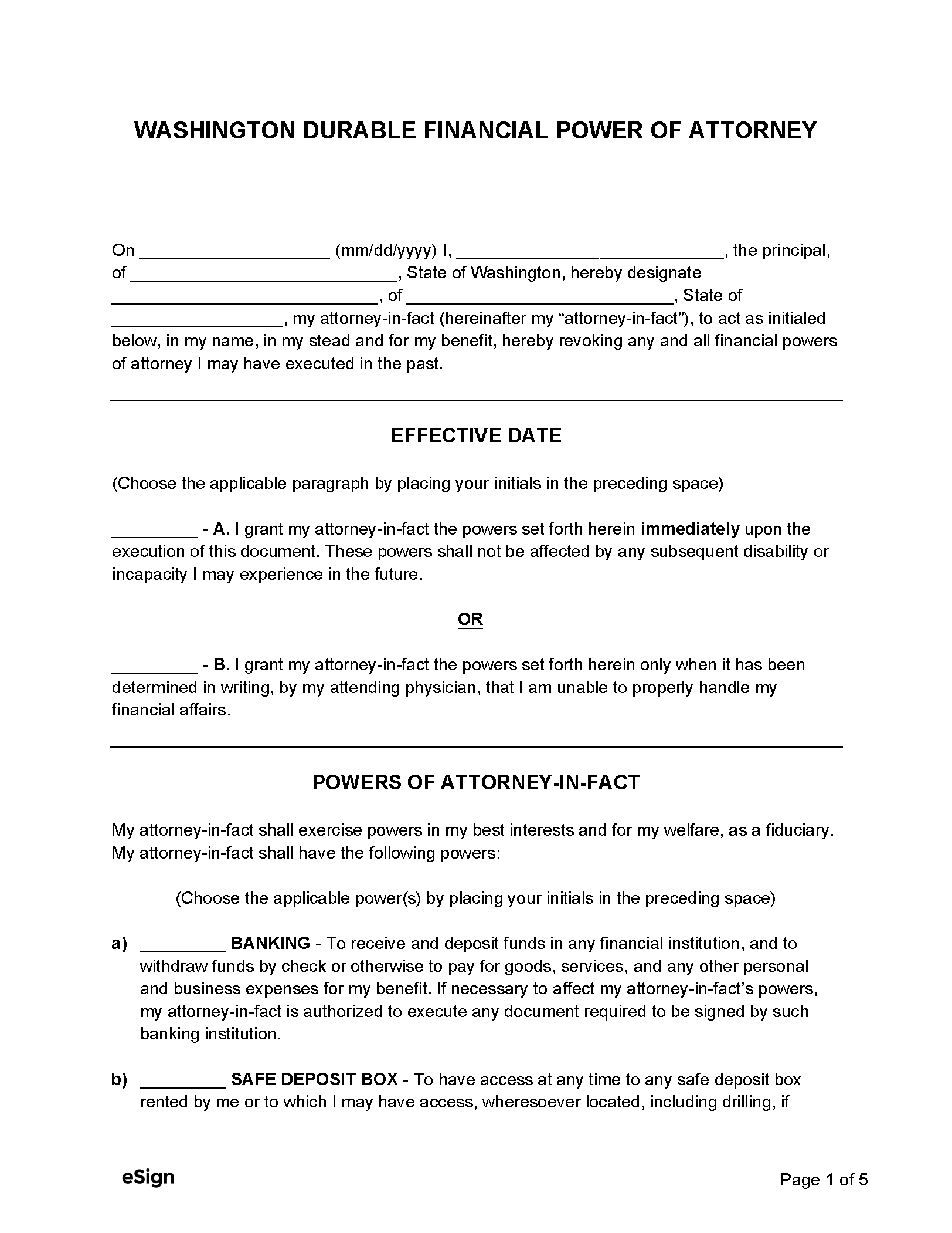power of attorney form free printable