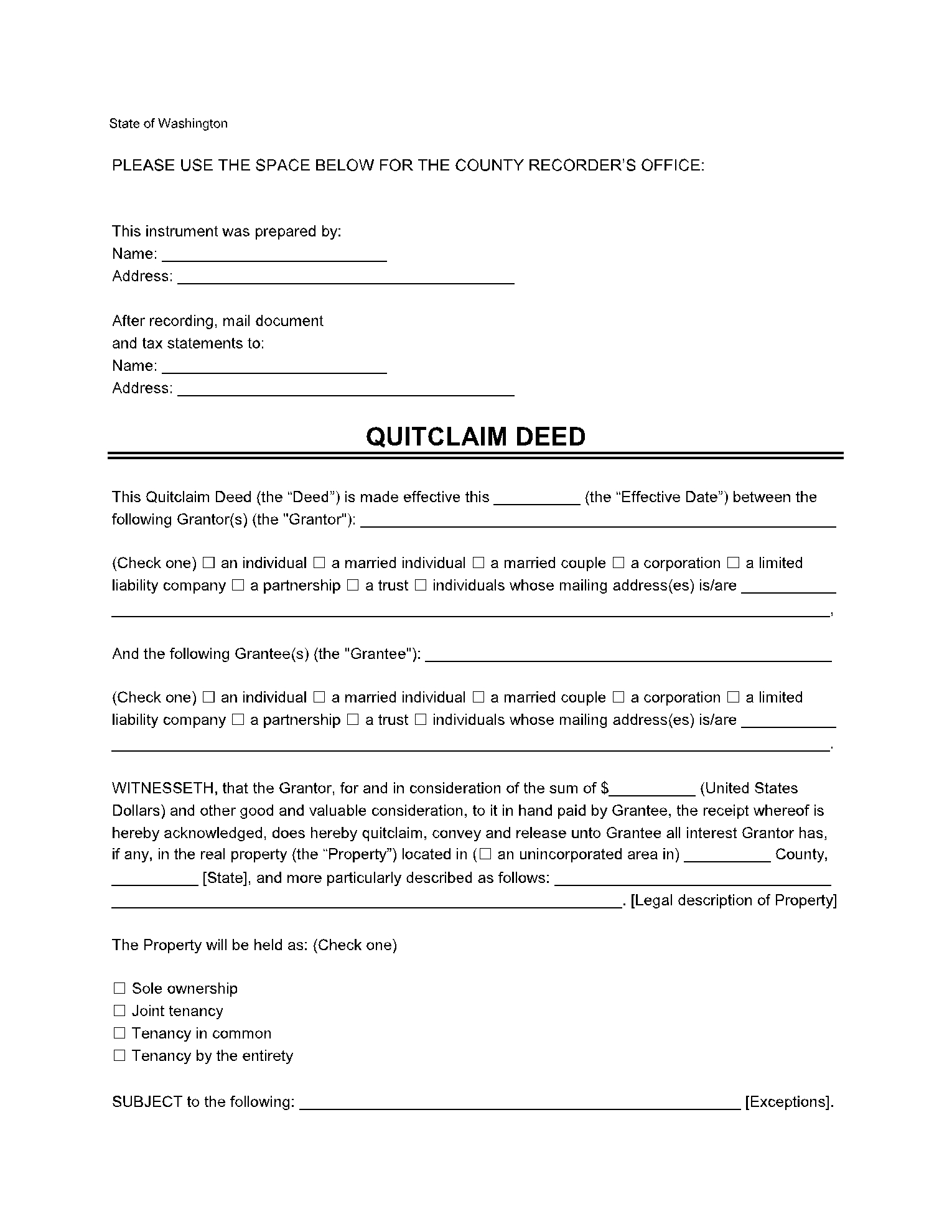 Free Washington Quit Claim Deed Form 2021 CocoSign Free Washington Quit Claim Deed Form 2021 CocoSign