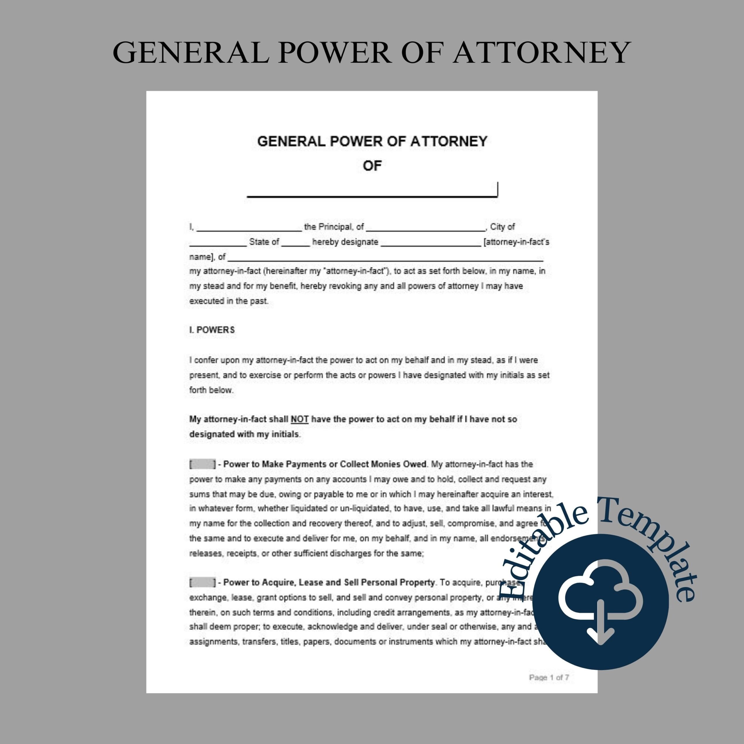 General Power Of Attorney Form Template Editable Instant Download MS Word Google Doc Etsy Finland