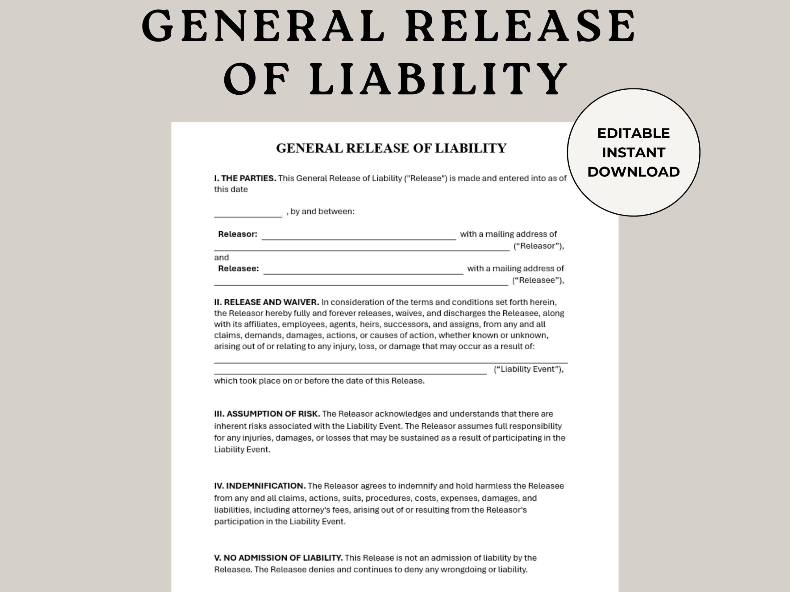 printable liability release form printable liability release form