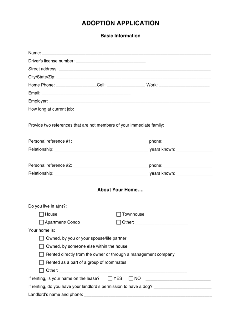 Generic Pet Adoption Form Fill Out Sign Share Online PdfFiller Generic Pet Adoption Form Fill Out Sign Share Online PdfFiller