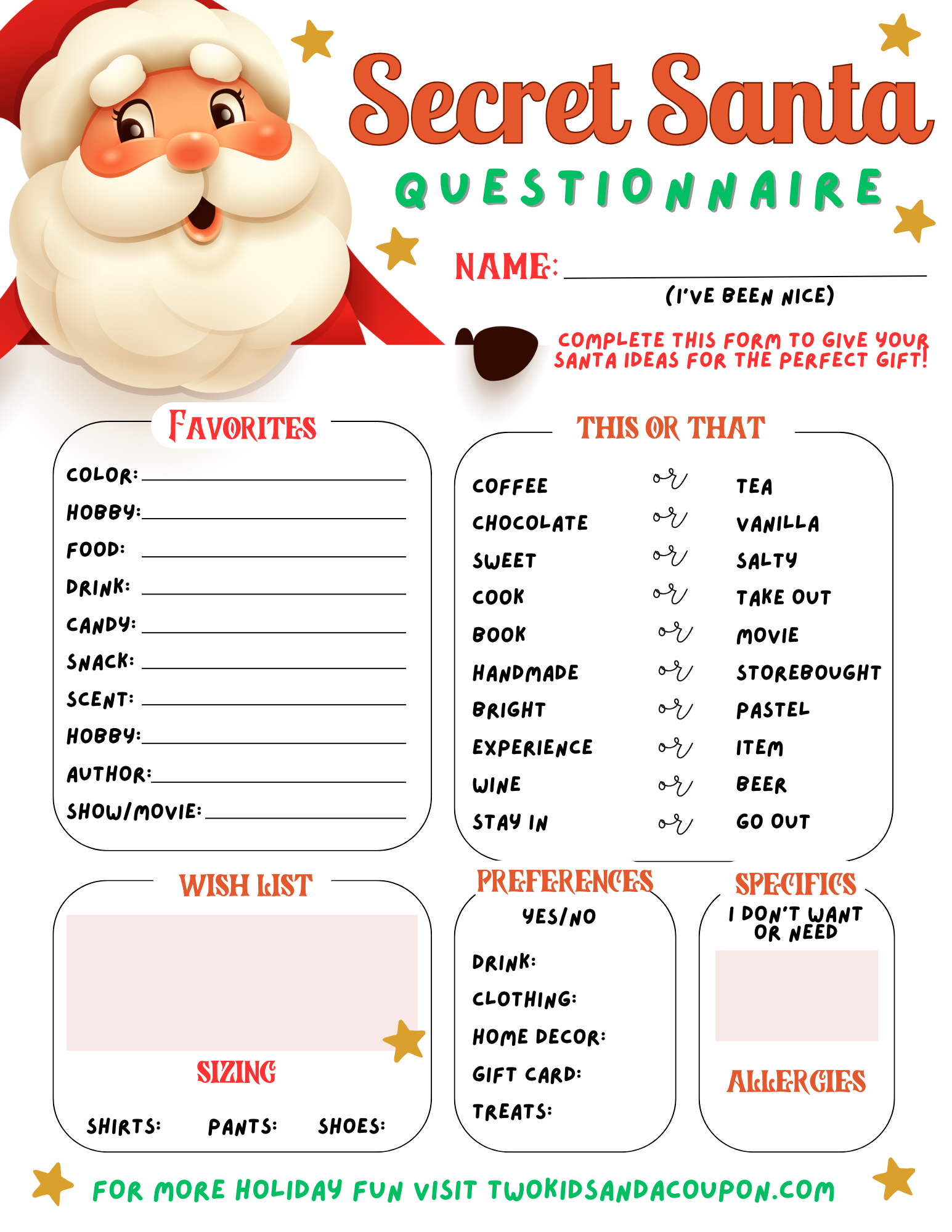 Help Santa Find The Perfect Gift With This Secret Santa Form