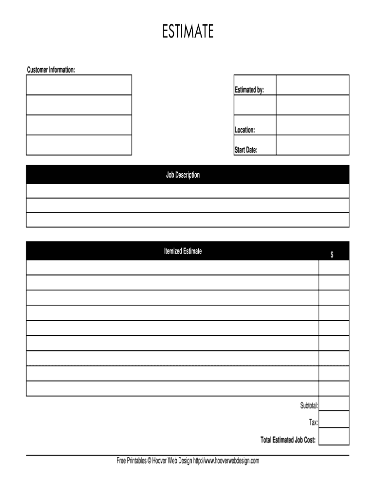 Hooverwebdesign Job Estimate Form Fill Out Sign Share Online PdfFiller
