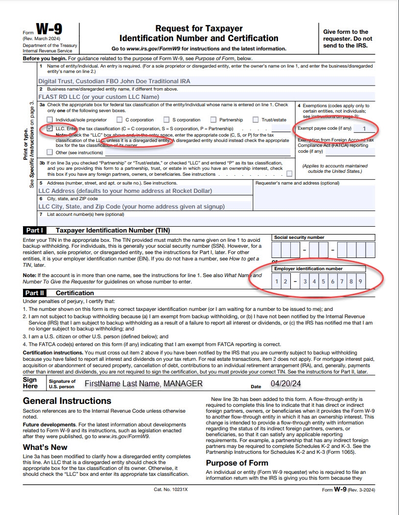 How Do I Fill Out IRS Form W 9 For My IRA LLC 