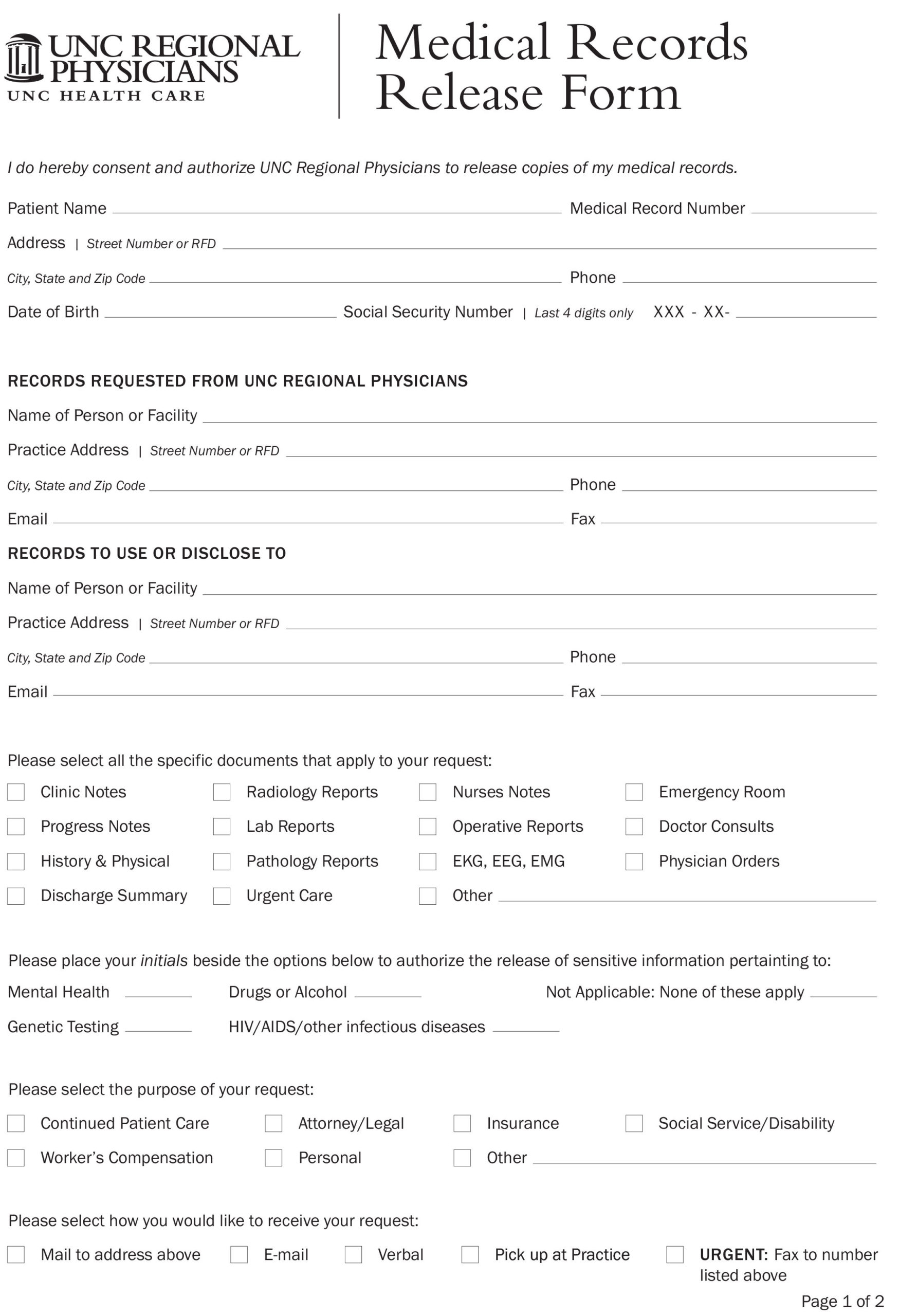 printable medical records release form