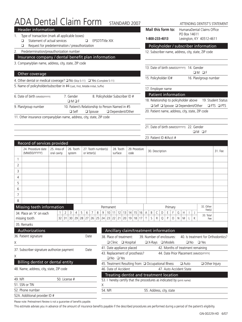 Humana Dental Claim Form Printable Study Planner