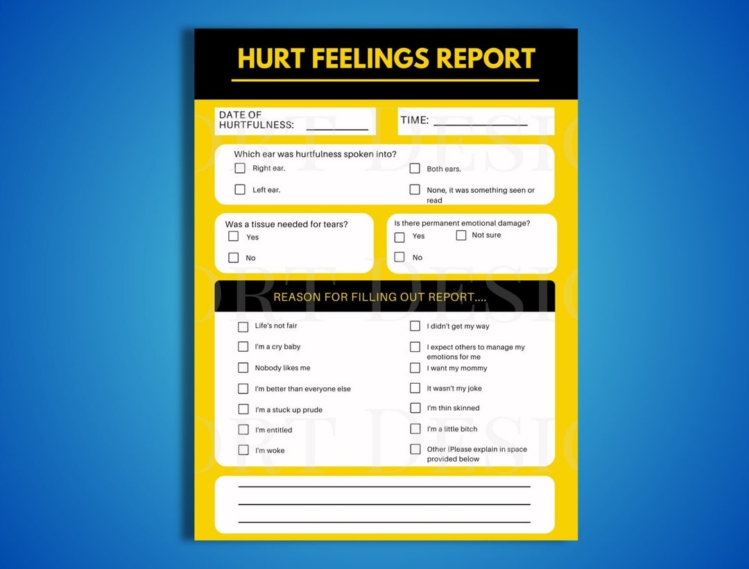 Hurt Feeling Report Full Color PDF Printable Funny Office Prank Gift Joke Form Sarcastic Humor Coworker Boss Birthday Funny Lists Novelty Etsy