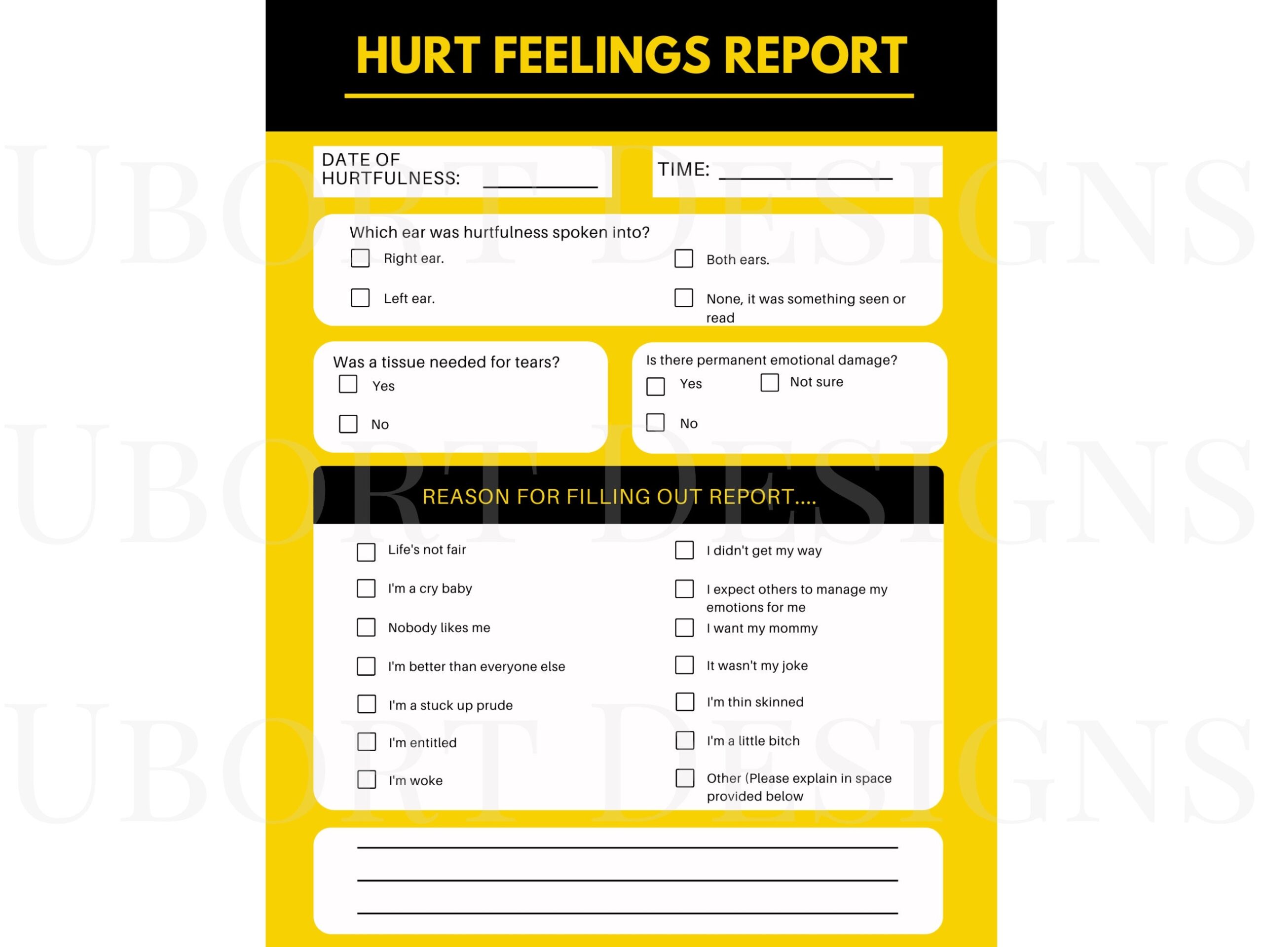 Hurt Feelings Report Digital Download Funny Gift Humerous Novelty Note PDF PNG PDF Etsy
