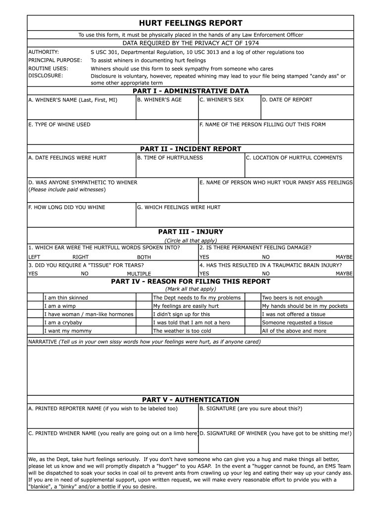 Hurt Feelings Report Fill Out Sign Share Online PdfFiller