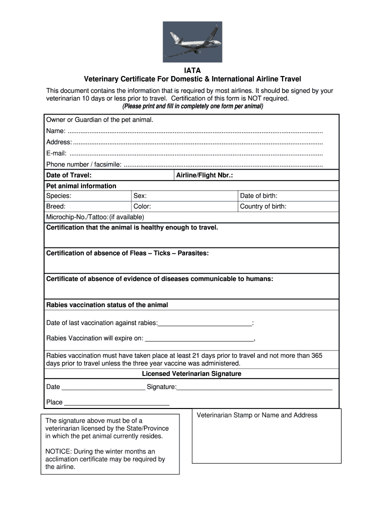 IATA Veterinary Certificate For Domestic International Airline Fill Out Sign Share Online PdfFiller IATA Veterinary Certificate For Domestic International Airline Fill Out Sign Share Online PdfFiller