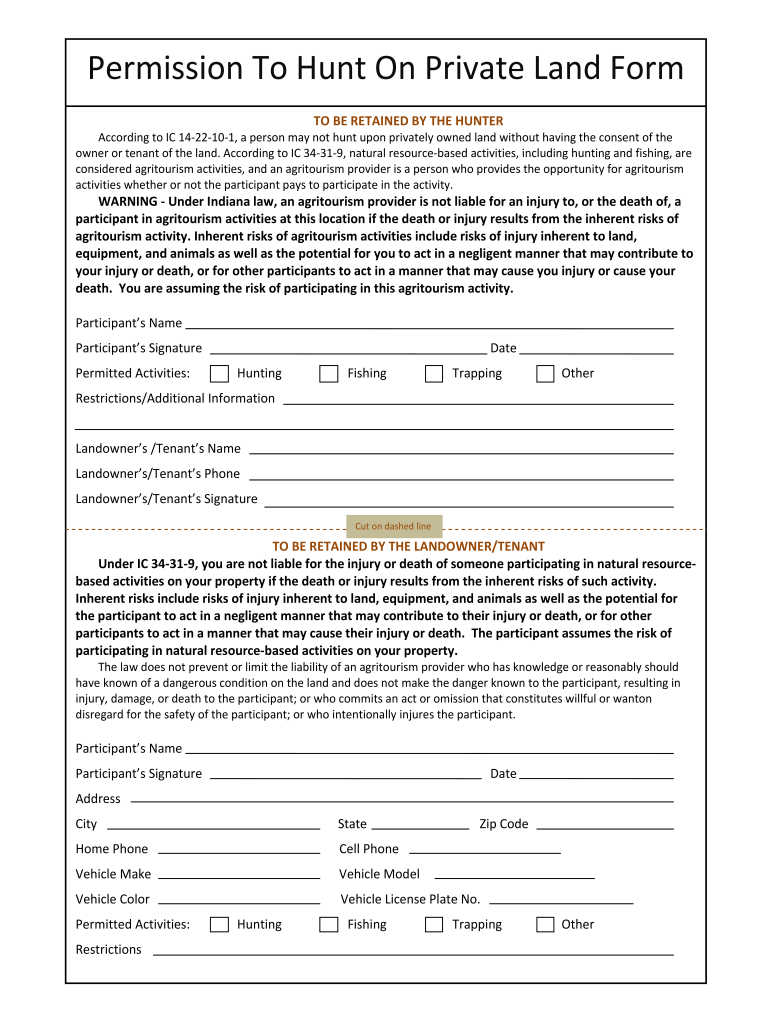 free printable hunting permission form free printable hunting permission form