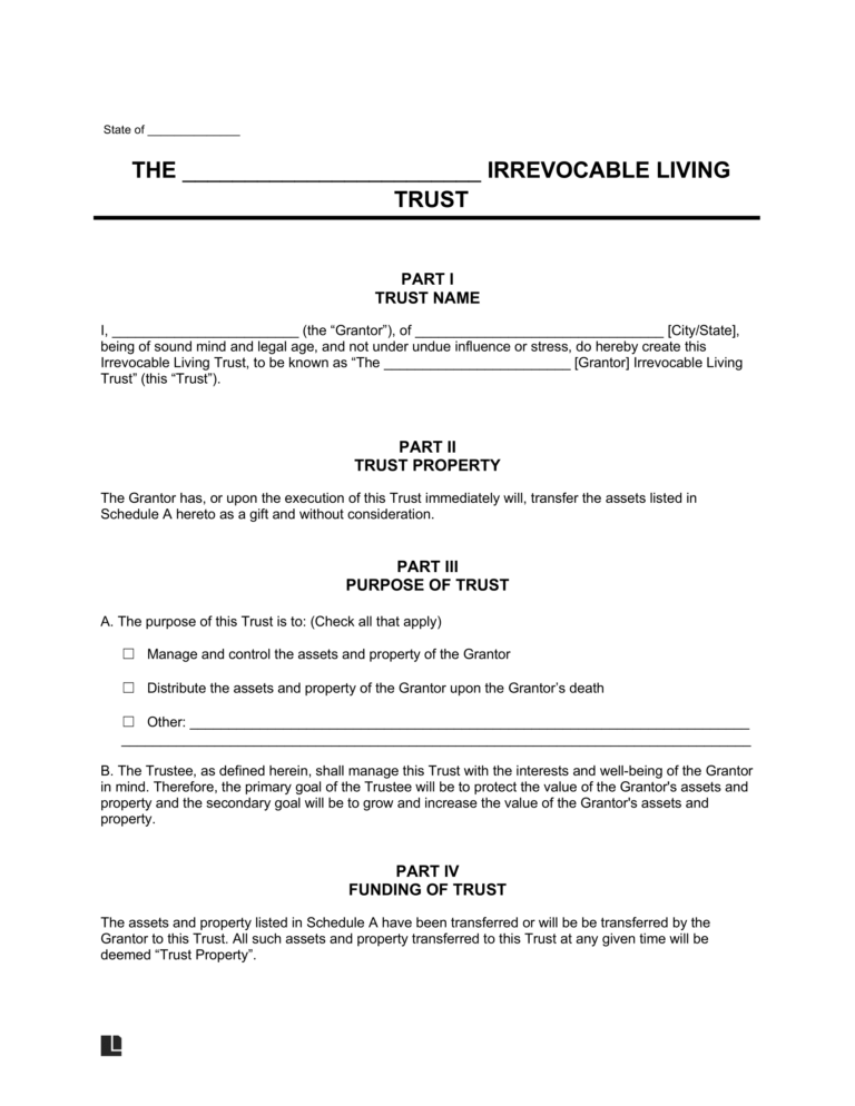 Irrevocable Trust Template Create A Permanent Estate Plan