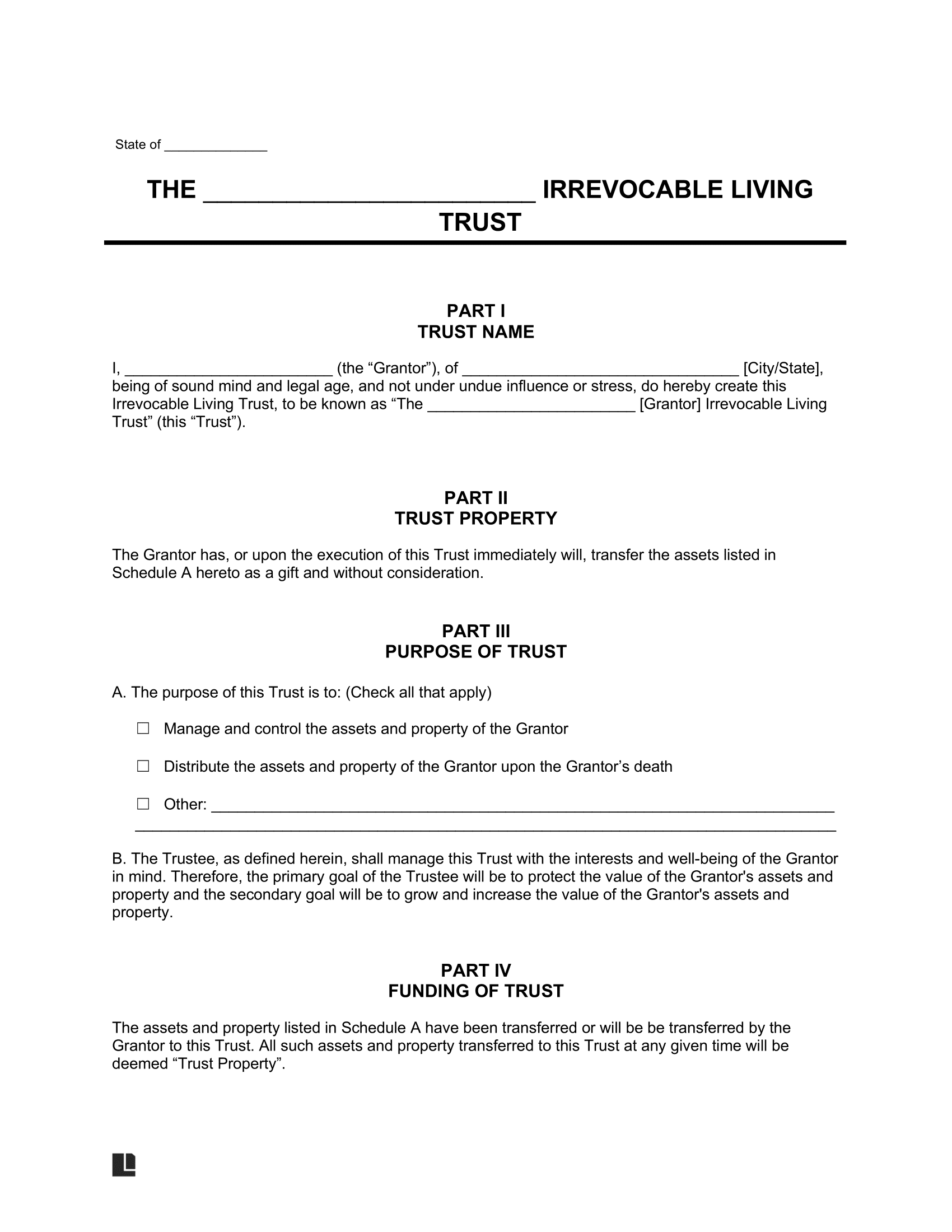 Irrevocable Trust Template Create A Permanent Estate Plan Irrevocable Trust Template Create A Permanent Estate Plan