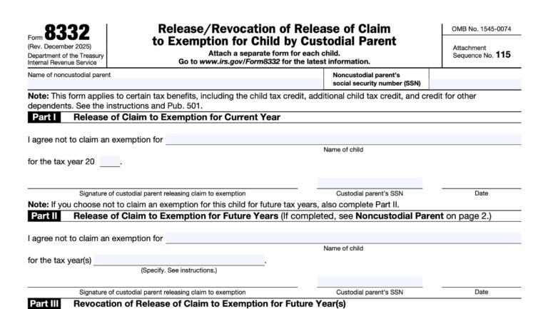 IRS Form 8332 Instructions Release Of Child Exemption
