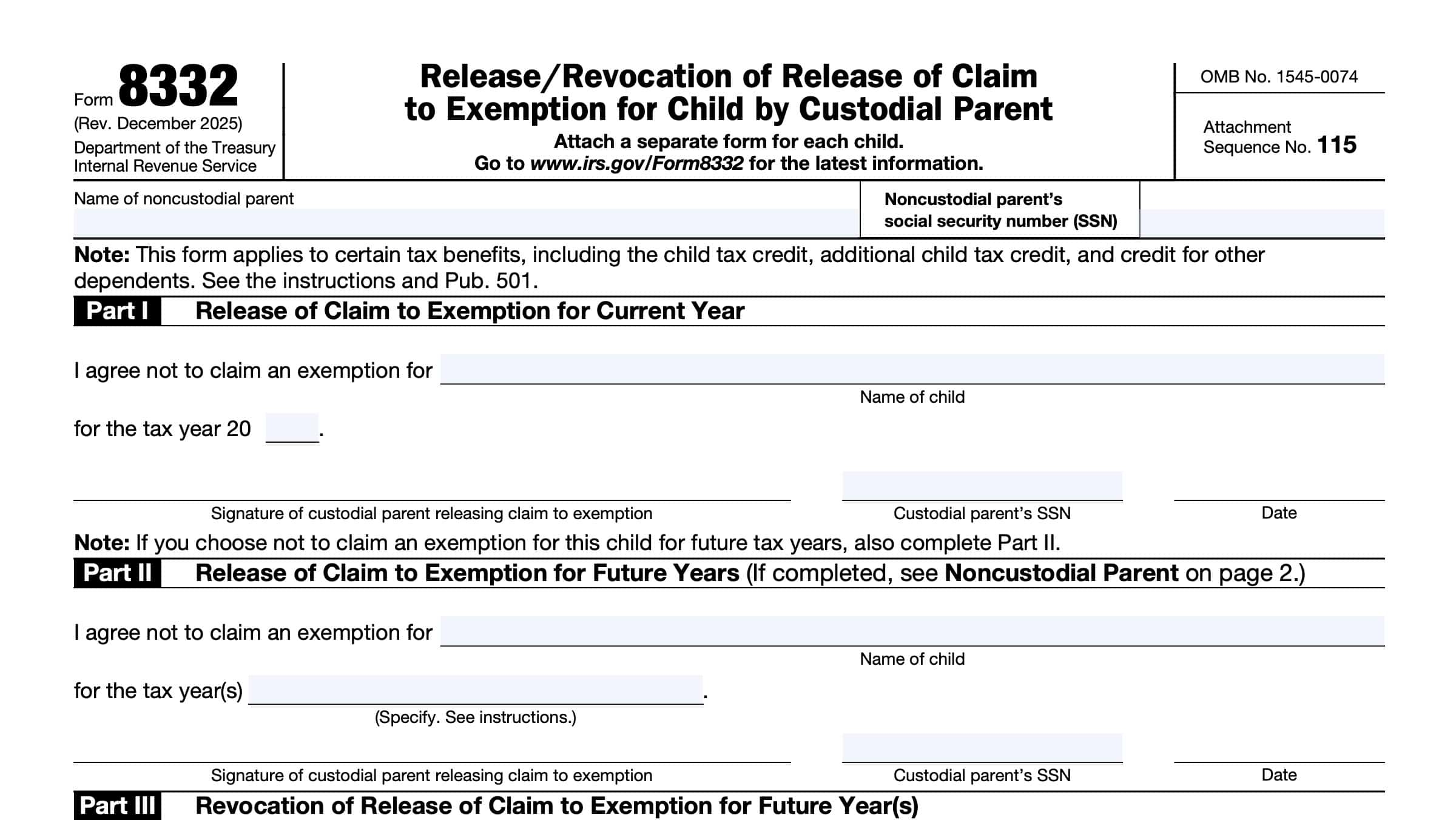 IRS Form 8332 Instructions Release Of Child Exemption