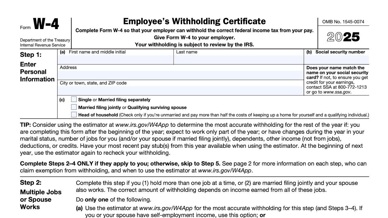 IRS Form W 4 Walkthrough Employee s Withholding Certificate 2025 YouTube