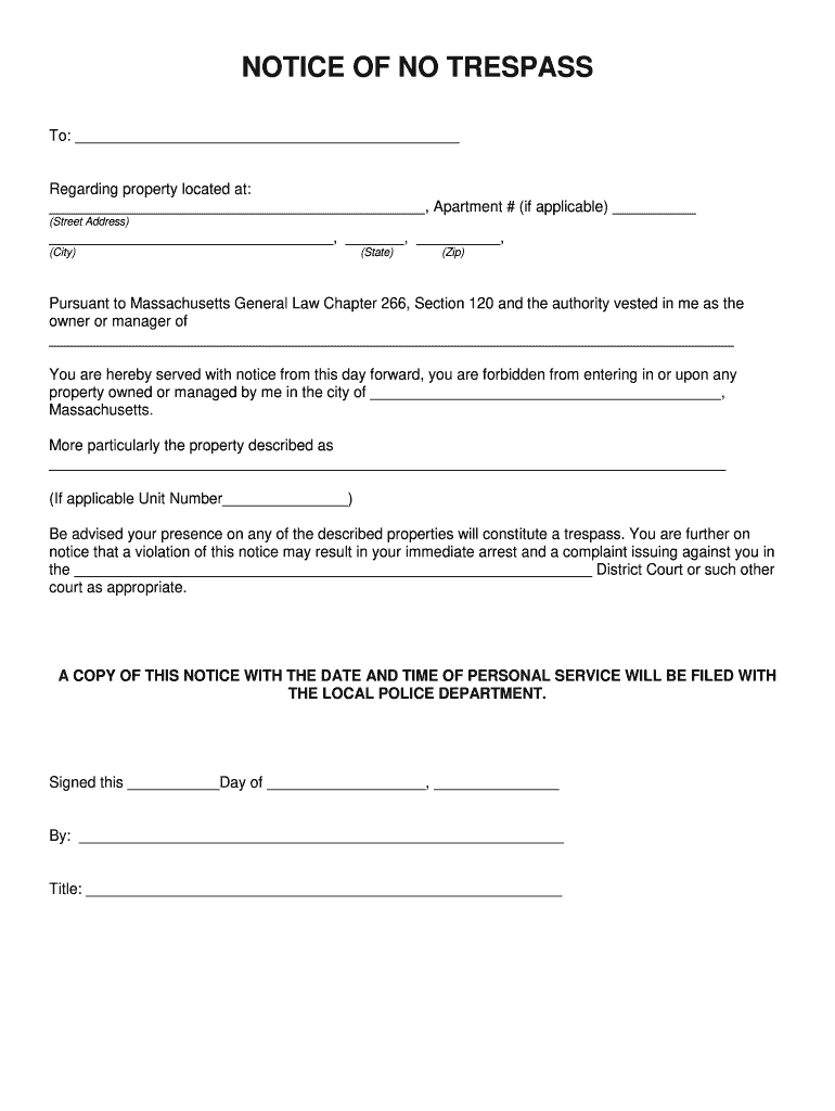 MA Notice Of No Trespass Fill Out Sign Share Online PdfFiller
