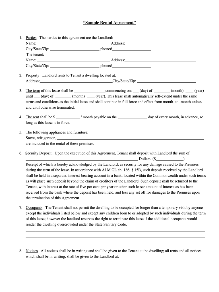 MA Sample Rental Agreement Form Fill Out Sign Share Online PdfFiller MA Sample Rental Agreement Form Fill Out Sign Share Online PdfFiller