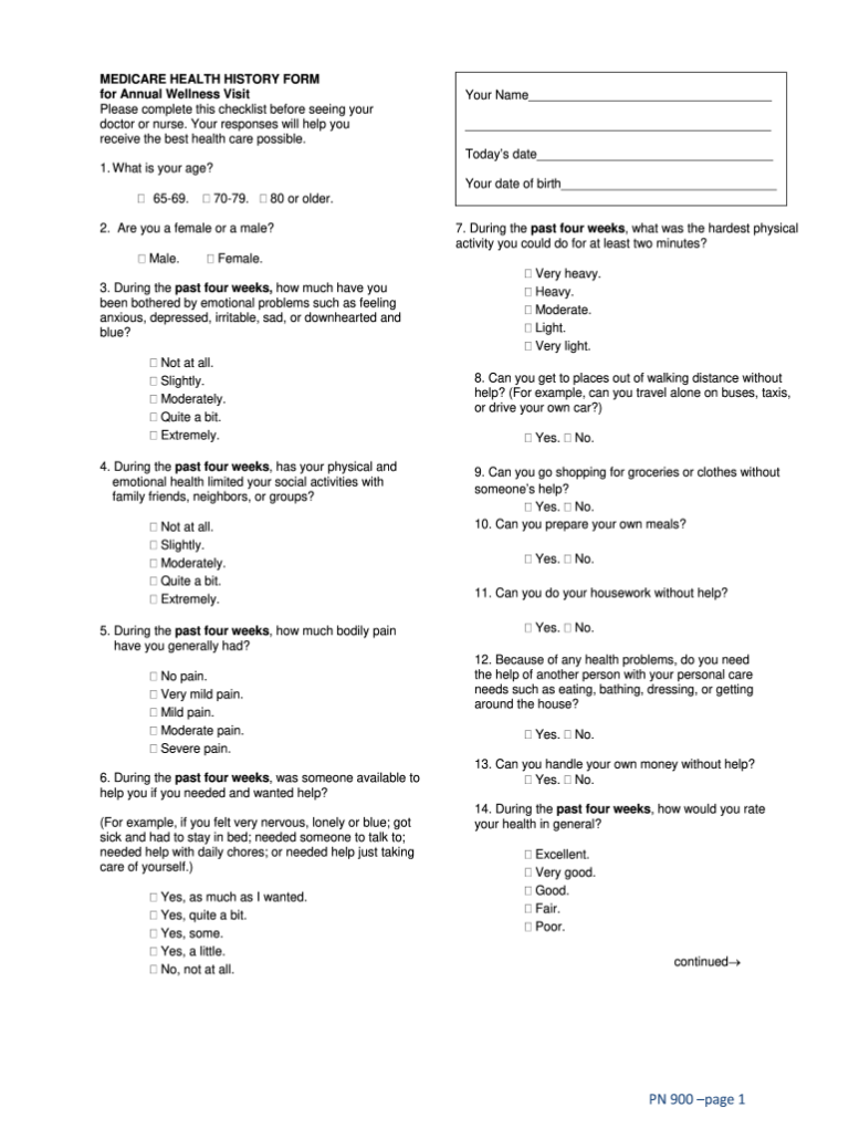 Medical Health History Form For Annual Wellness Fill Out Sign Share Online PdfFiller