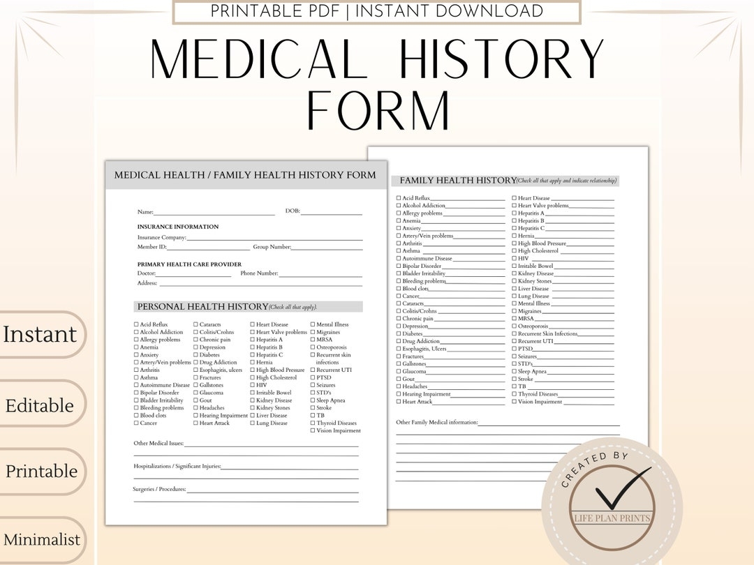 printable medical history form