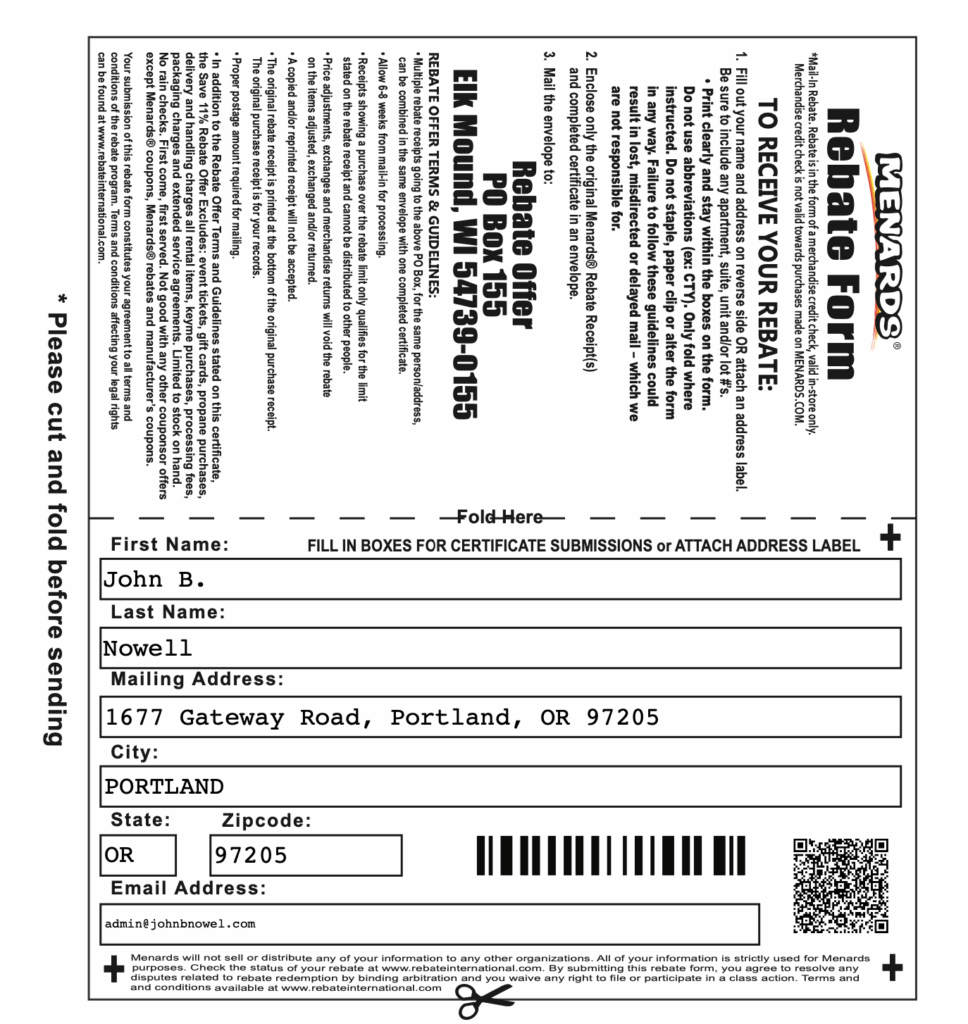 Menards Rebate 7809 Form JamesRebate