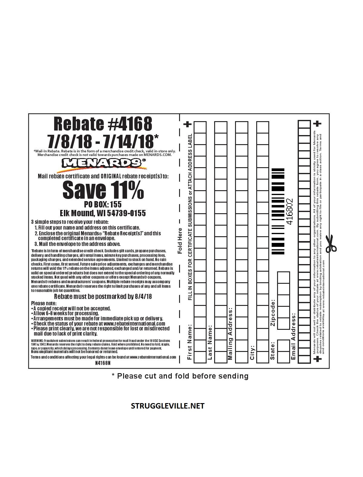 Menards Rebate Form 2892 MenardsRebateForms