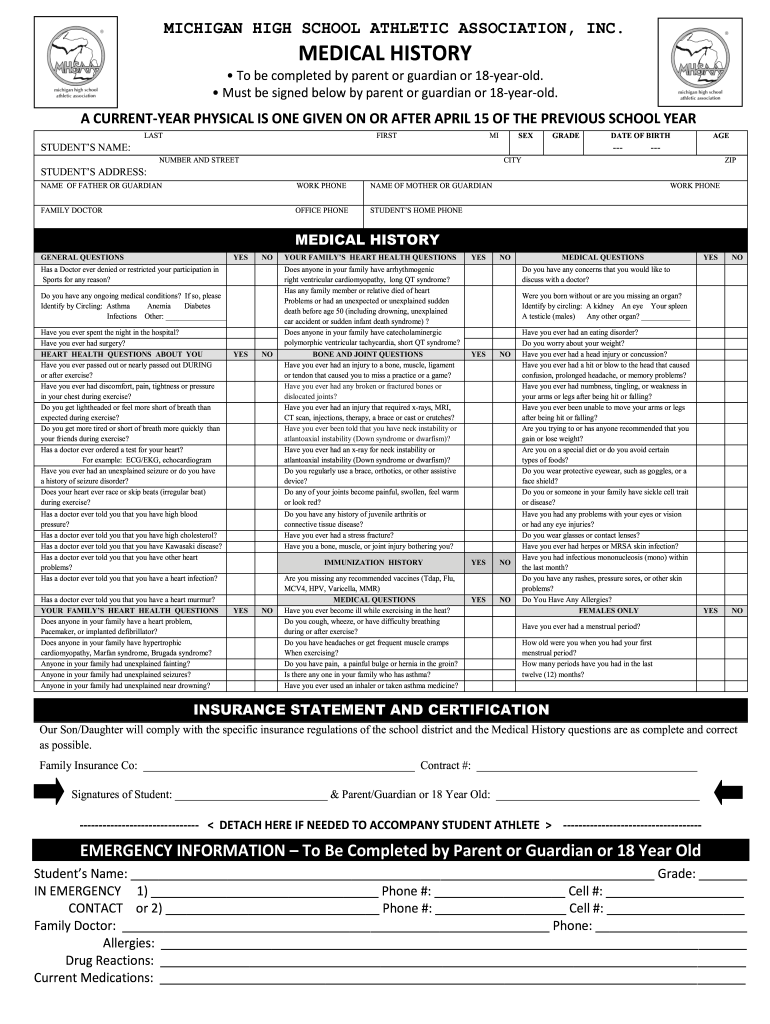 MI MHSAA Medical History Fill Out Sign Share Online PdfFiller MI MHSAA Medical History Fill Out Sign Share Online PdfFiller