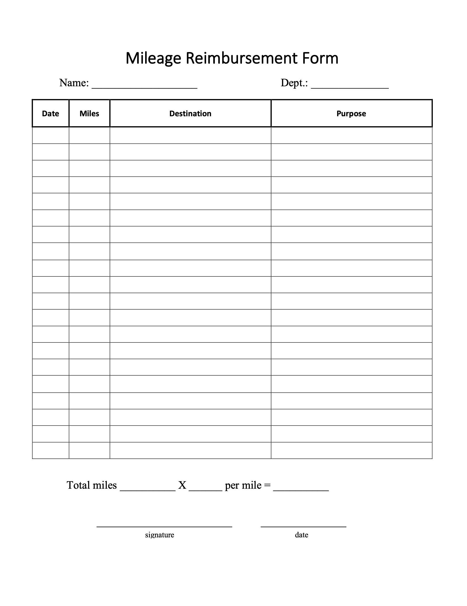 printable mileage reimbursement form