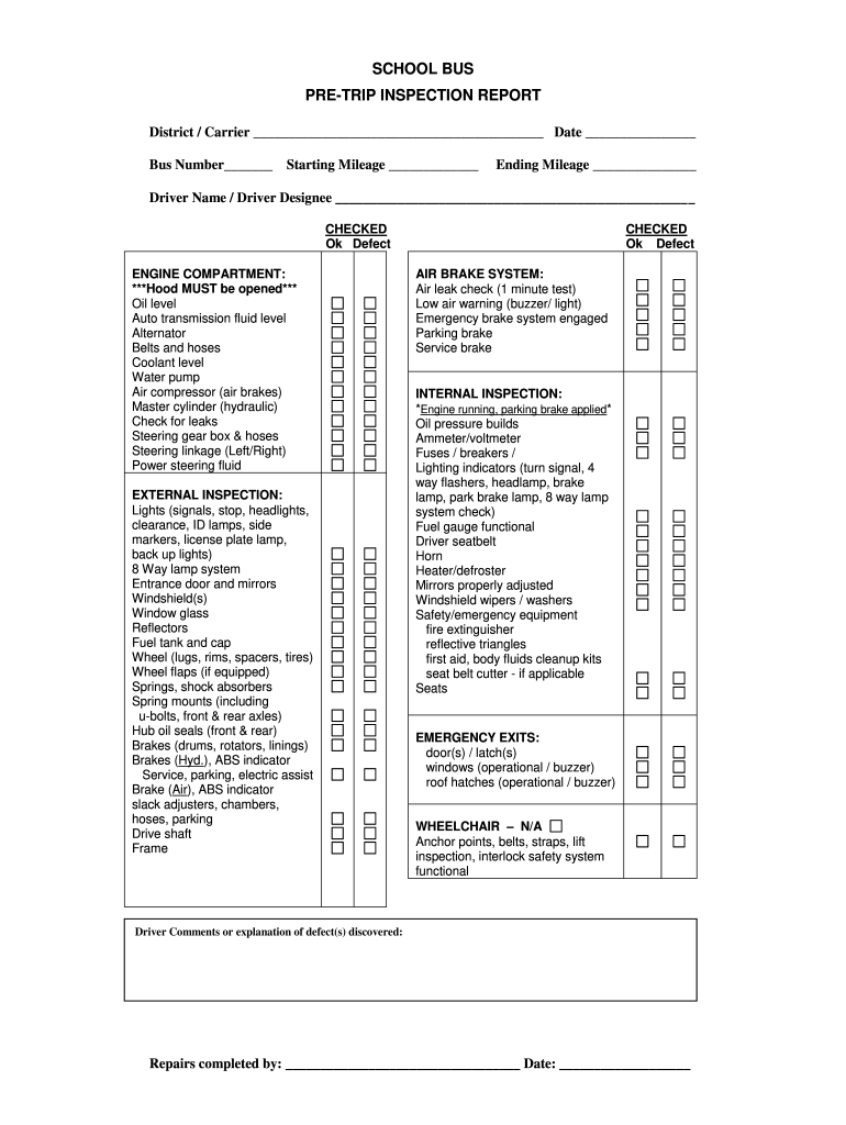 MN School Bus Pre Trip Inspection Form Fill Out Sign Share Online PdfFiller