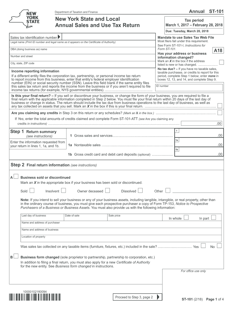 New York State Annual Sales And Use Tax Return Fill Out Sign Share Online PdfFiller