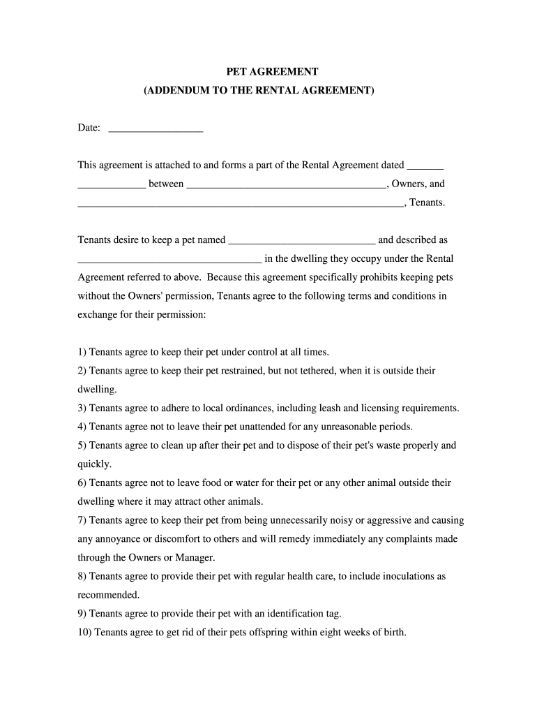 Pet Agreement Form Fill Online Printable Fillable Blank PdfFiller Pet Agreement Form Fill Online Printable Fillable Blank PdfFiller
