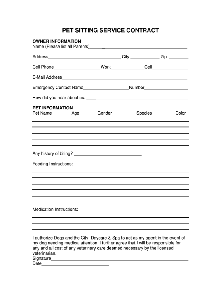 Pet Sitting Service Contract Fill Out Sign Share Online PdfFiller