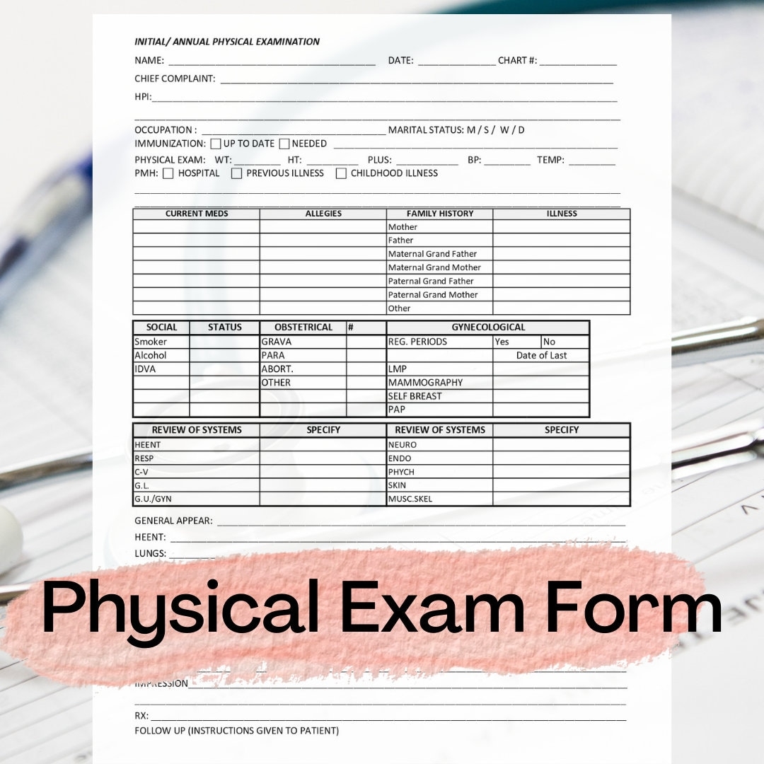 Physical Exam Form Template Initial Annual Physical Examination Printable Editable Instant Download Medical Doctor s Office Excel Etsy Israel