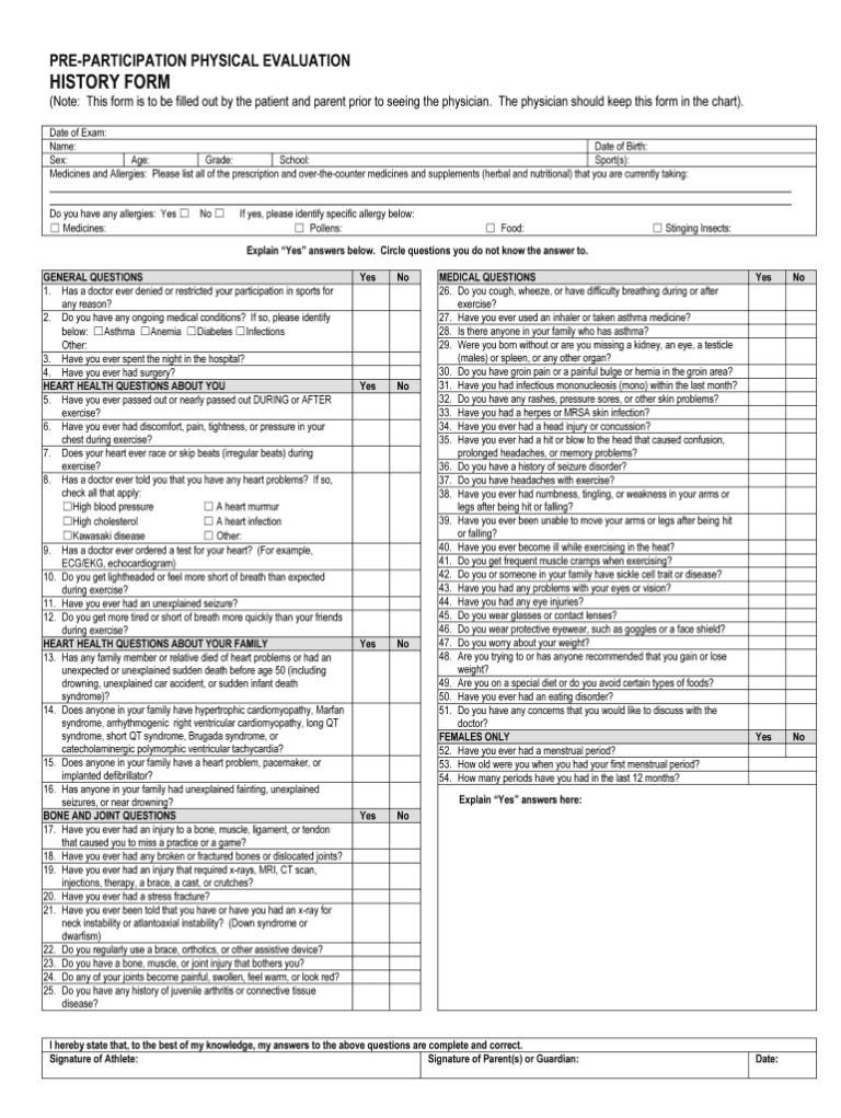 Pre Participation Physical Evaluation Fill Out Sign Share Online PdfFiller