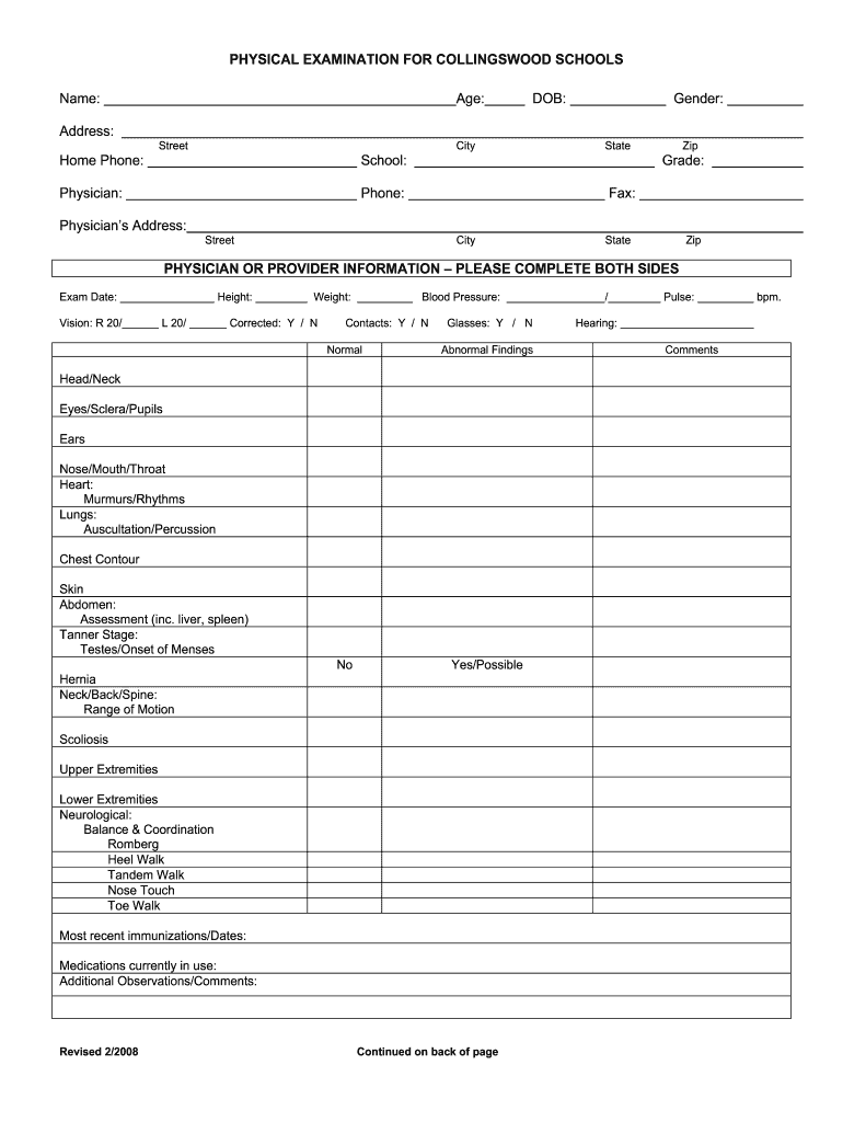 printable blank physical form