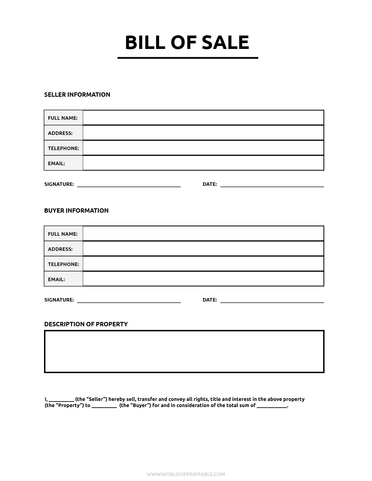 bill of sale printable form