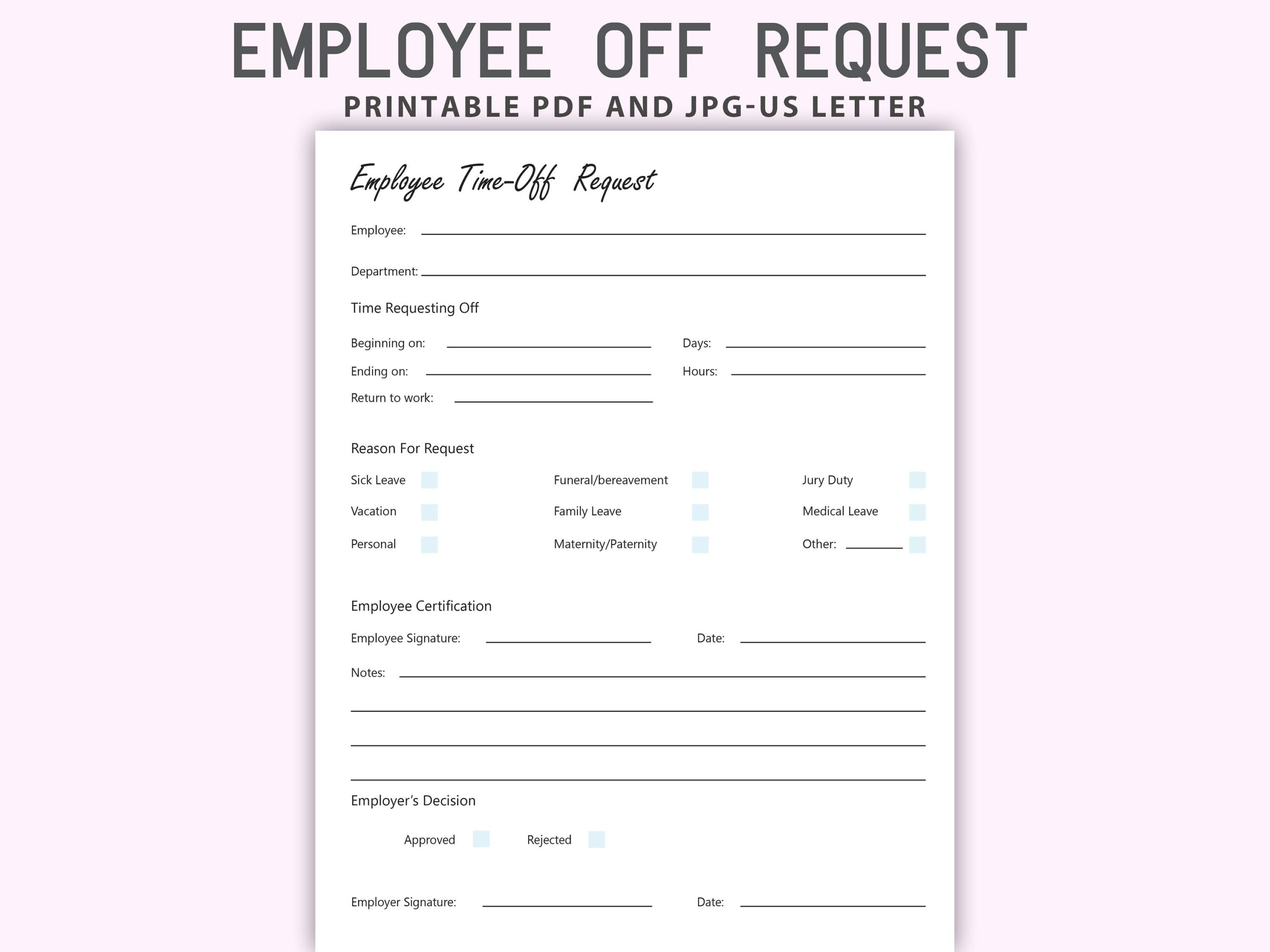 Printable Employee Time off Request Template PDF Etsy Printable Employee Time off Request Template PDF Etsy