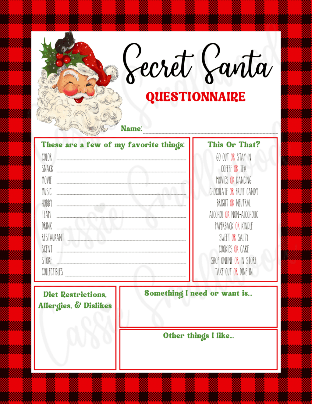secret santa form free printable