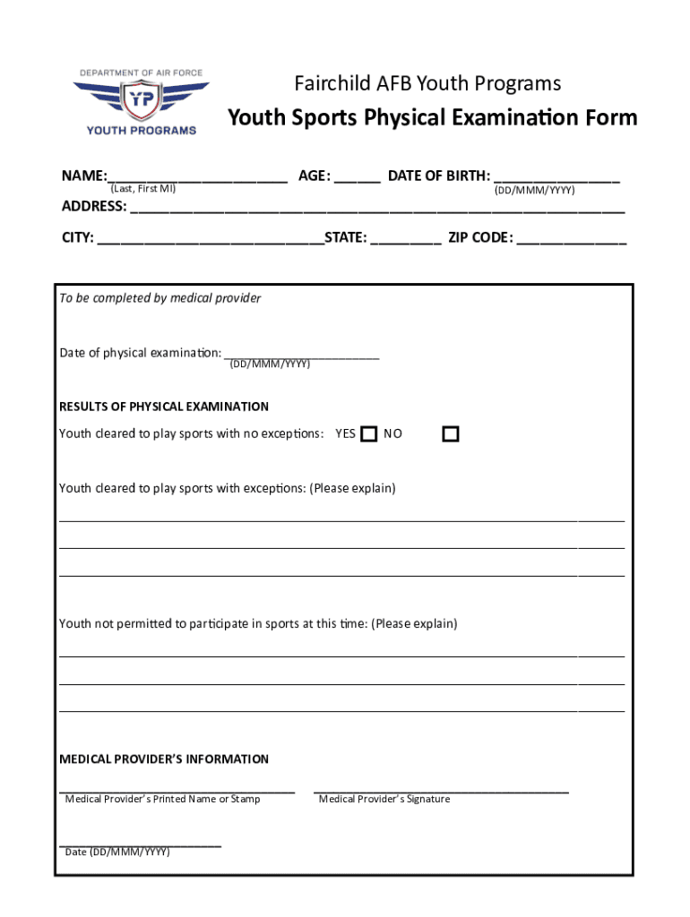 physical form for sports printable
