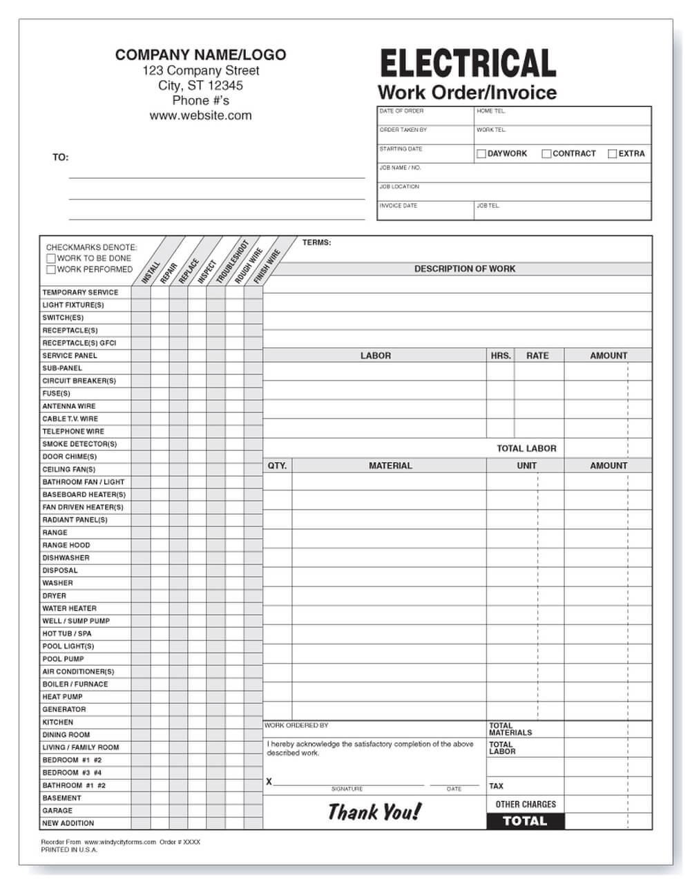 printable work order forms