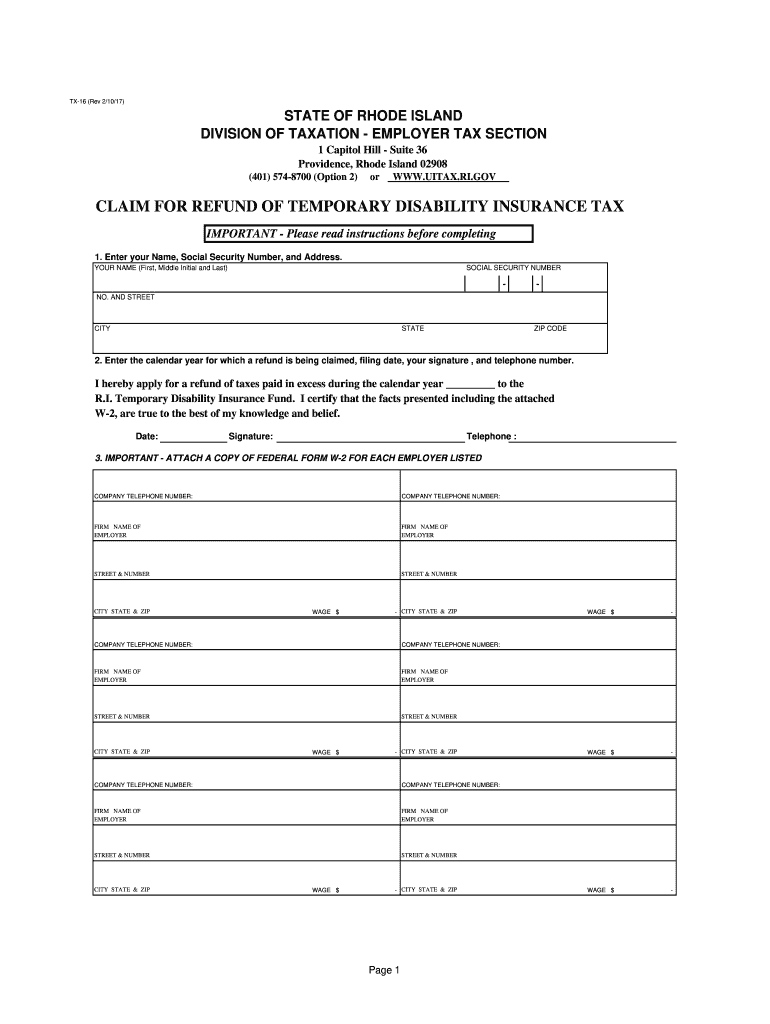 Ri Tdi Refund 2017 Form Fill Out Sign Online DocHub