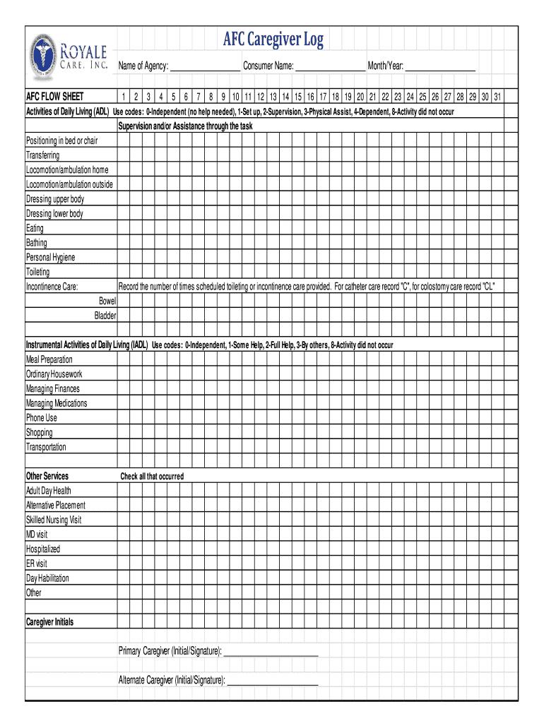 Royal Care AFC Caregiver Log Fill Out Sign Share Online PdfFiller