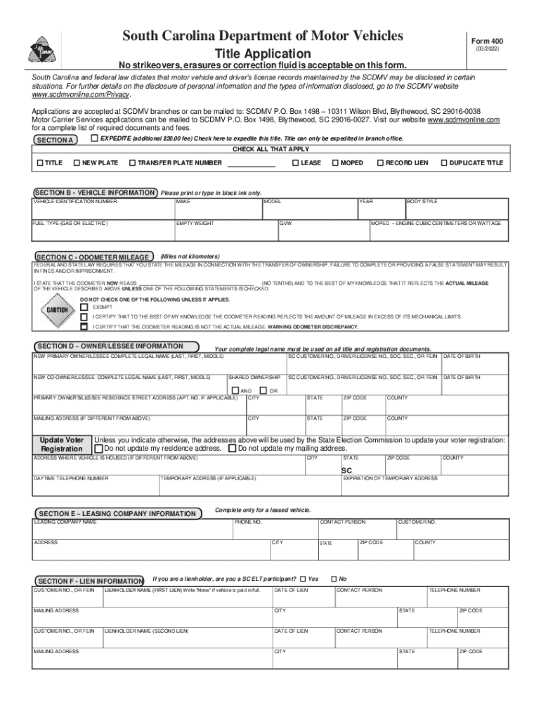 Scdmv Form 400 Fill Out Sign Online DocHub