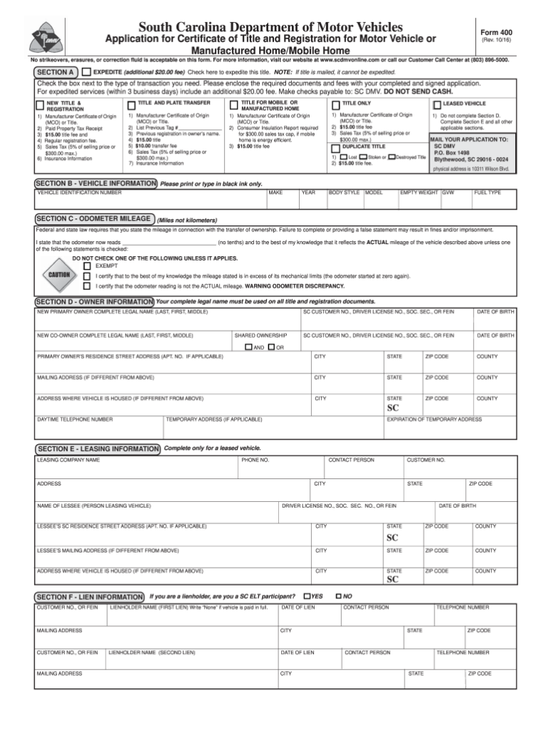 Scdmv Form 400 Fill Out Sign Online DocHub